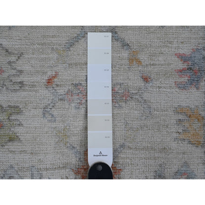 2'7"X6'2" White Angora Oushak Leaf Design Hand Knotted Wool Runner Rug