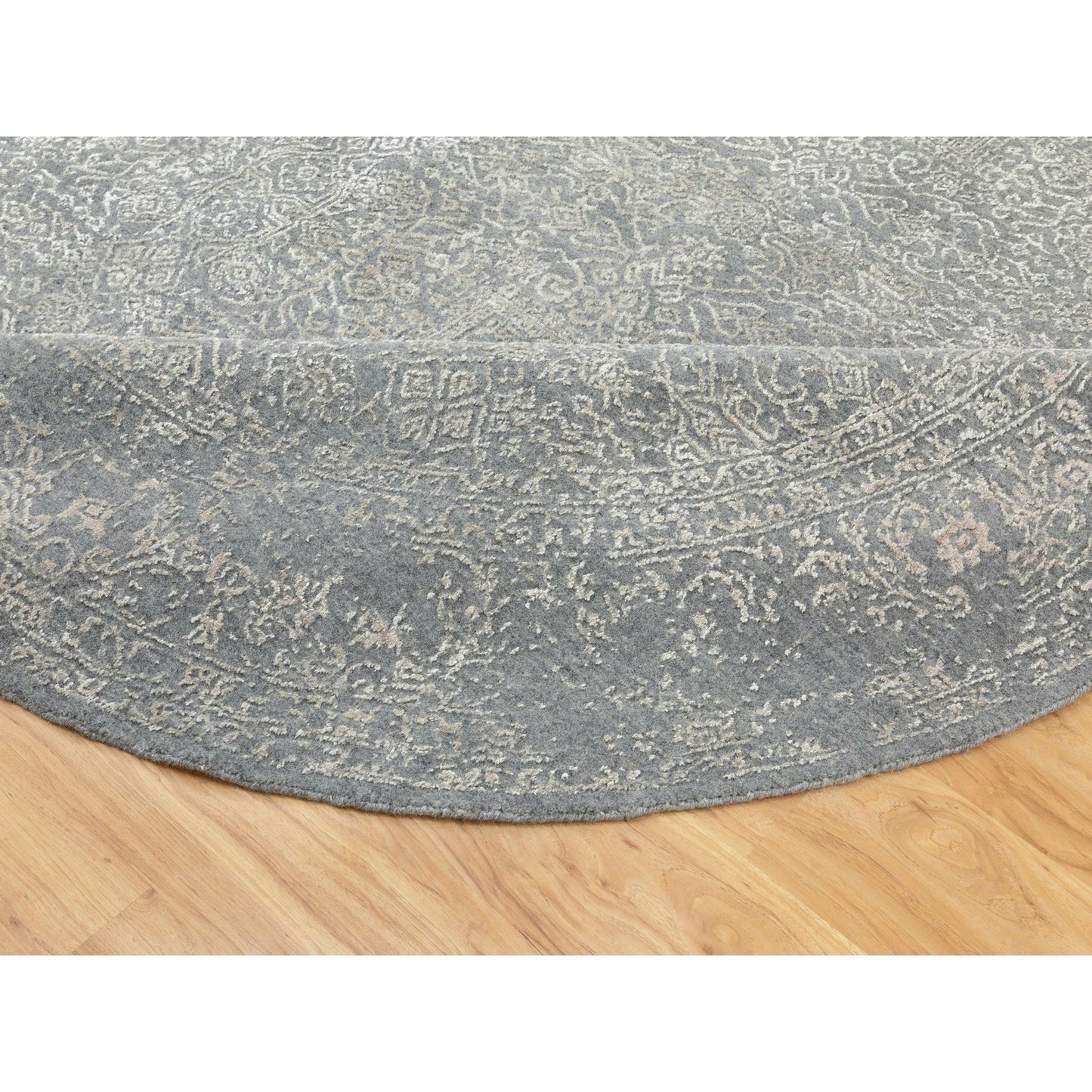 8'X8' Gray Fine Jacquard Hand Loomed Modern Wool And Art Silk Oriental Rug