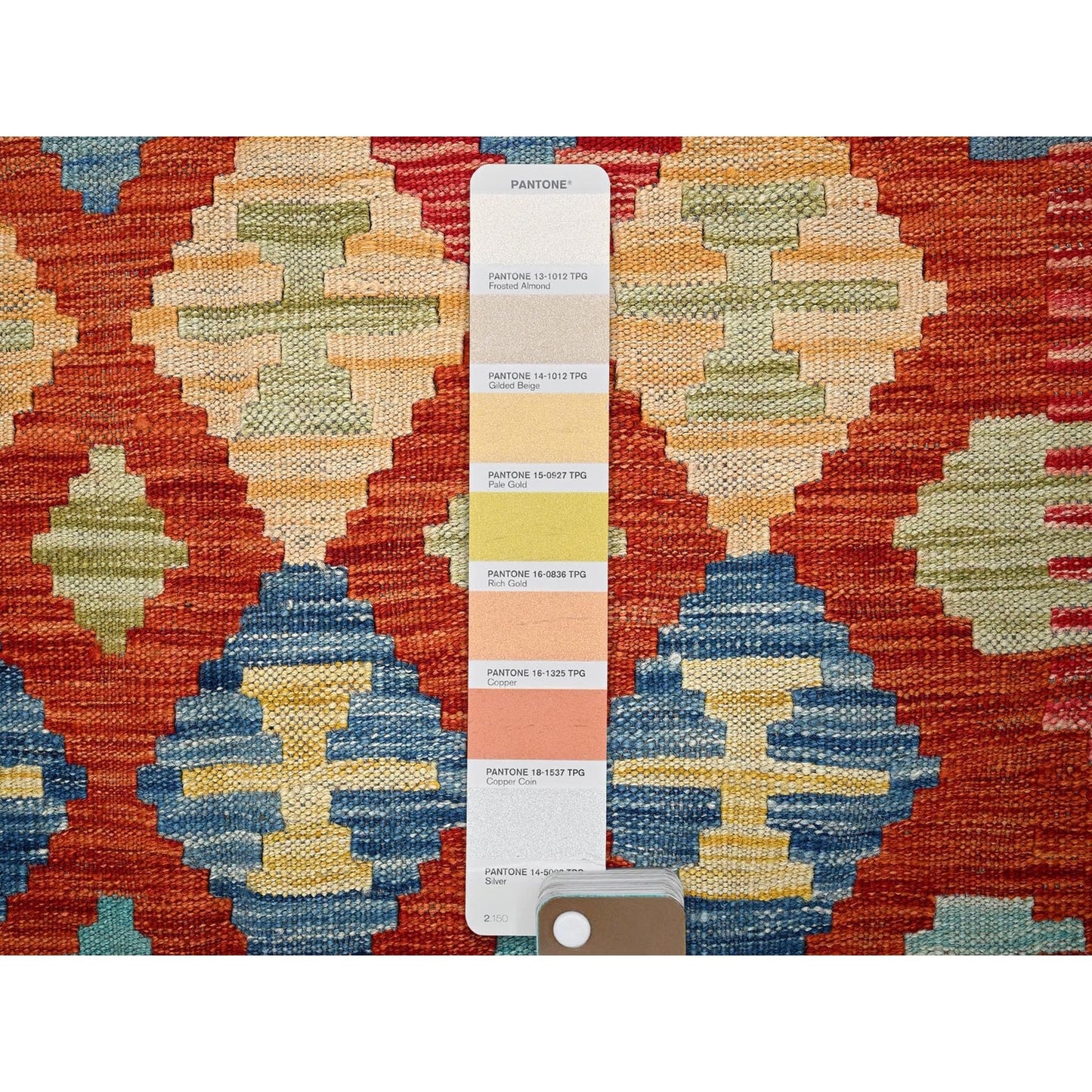 3'4"X4'9" Flame Orange Afghan Kilim Pure Wool Hand Woven Flat Weave Rug