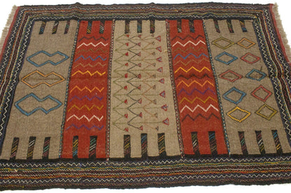 Tribal Sumak Herati Flat-Weave Oriental Rug Khaki