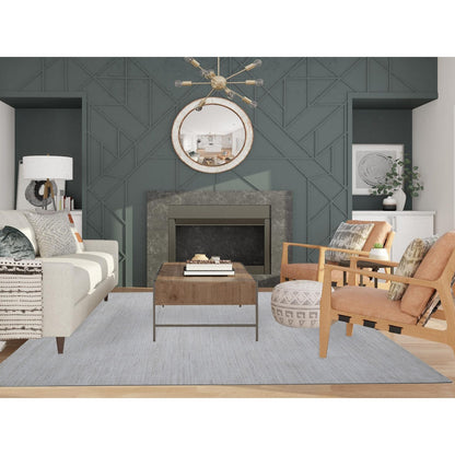 8'X9'8" Mercury White Plain Design Modern Peshawar Oriental Rug