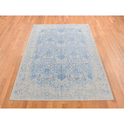 5'10"X8'9" Blue Hand Loomed Broken Pomegranate Design Tone On Tone Rug