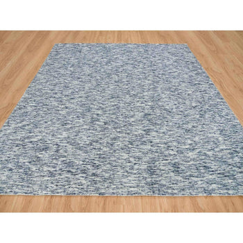 12'X12' Blue Wool Hand Loomed Modern Striae Design Oriental Square Rug