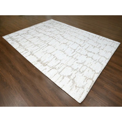 9'3"X12'2" Bone White Minimalist Swedish Design Hand Knotted Wool Rug