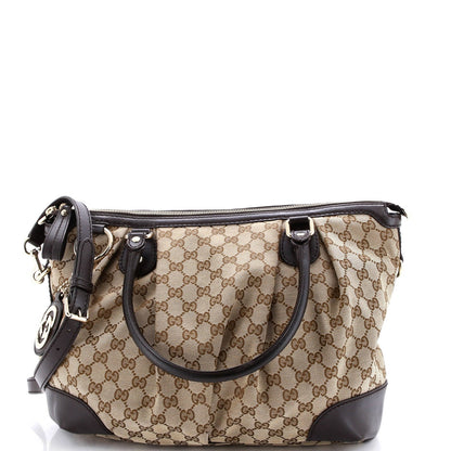 Gucci Sukey Top Handle Satchel Gg Canvas With Leather Large