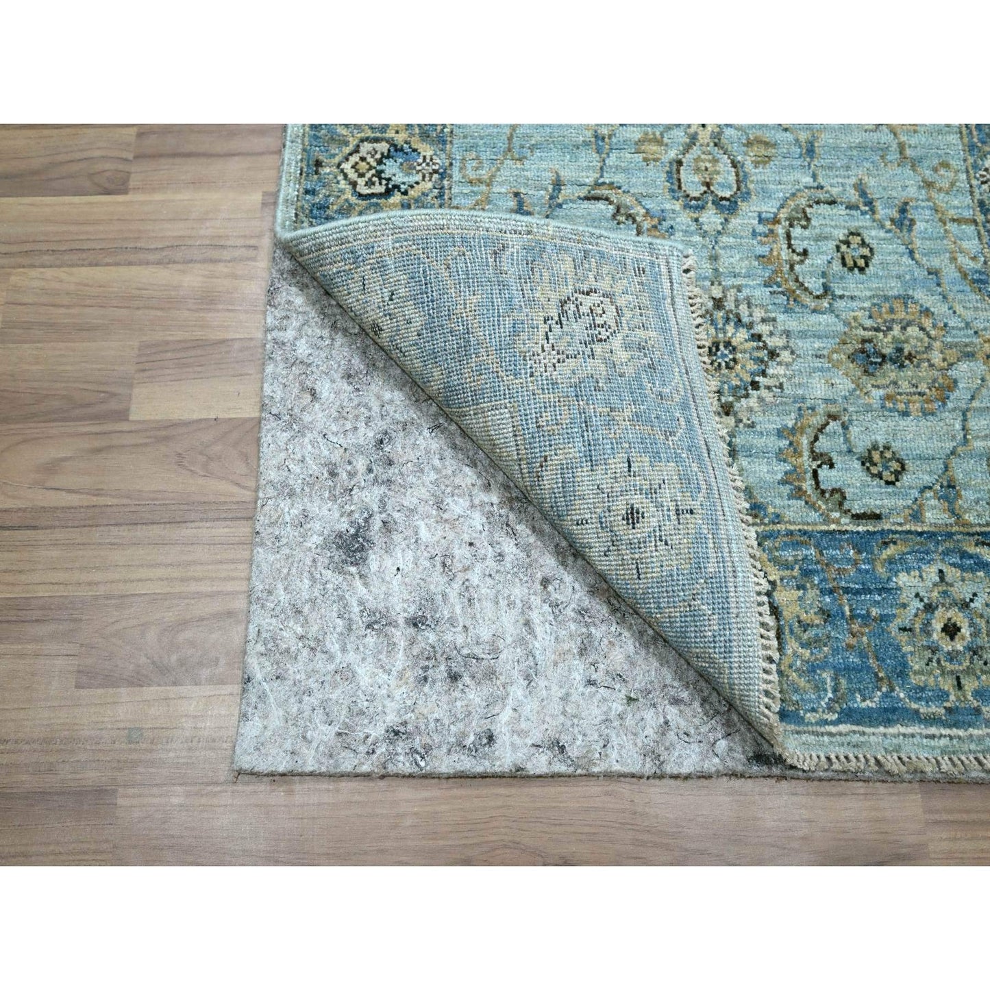 2'6"X14' Blue Shah Abbas Flower Design Pure Wool Hand Knotted Runner Rug