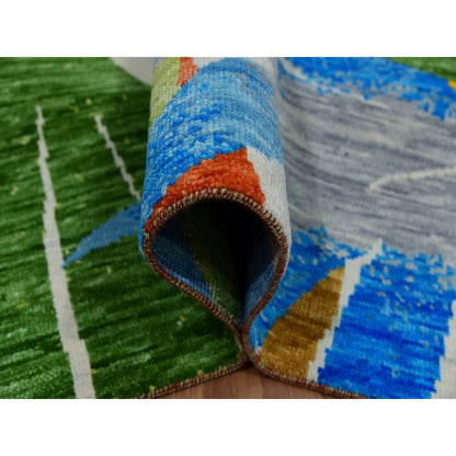 9'X12'3" White Modern And Botanical Design Hand Knotted 100% Wool Rug