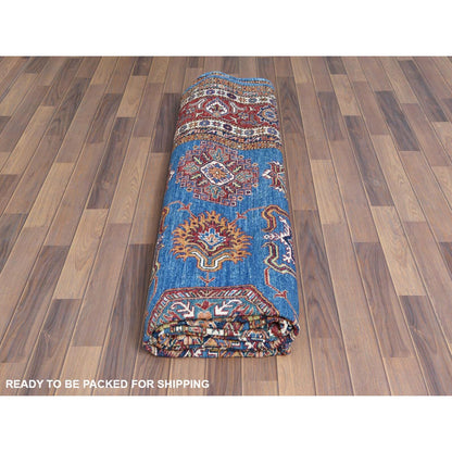 9'2"X11'10" Denim Blue Caucasian Design Super Kazak Wool Hand Knotted Rug