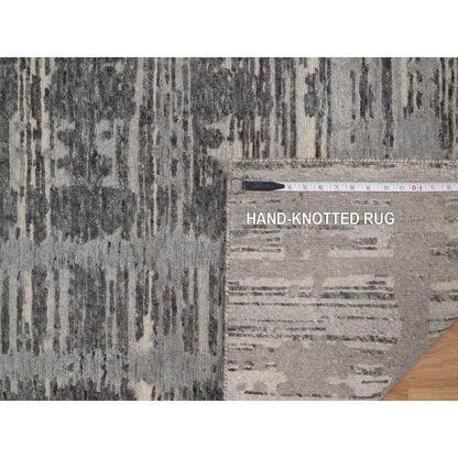 2'6"X8' Gray Hand Knotted Runner Rug Modern Criss Cross Erased Design Wool