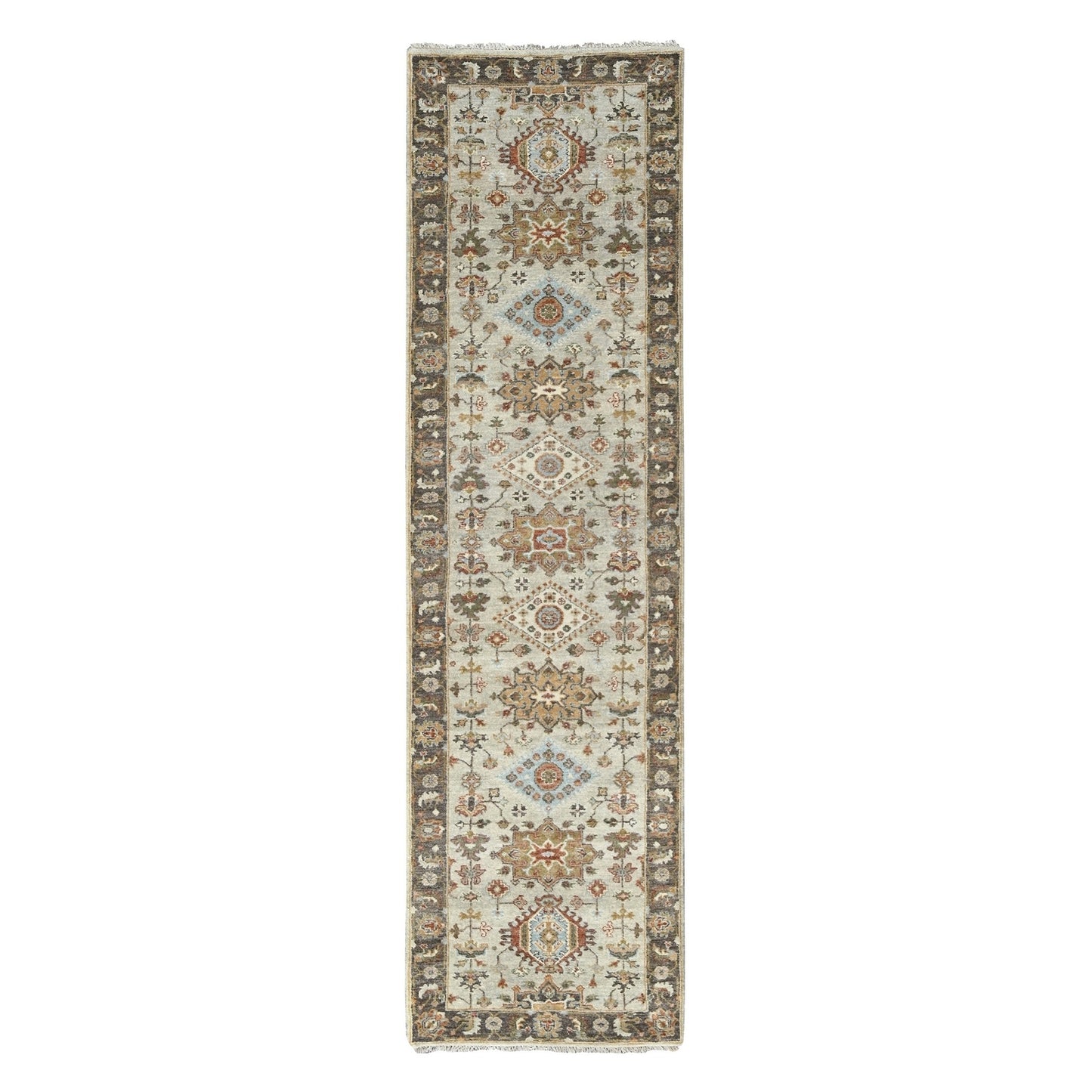 2'7"X10' Goose Gray Karjihooz Design Pure Wool Hand Knotted Runner Rug