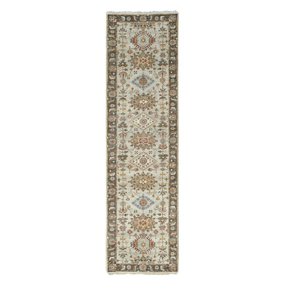 2'7"X10' Goose Gray Karjihooz Design Pure Wool Hand Knotted Runner Rug