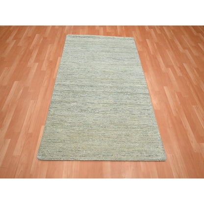 4'X6'1" Laurel Green Hand Knotted Plain Solid Design Pure Silk Rug