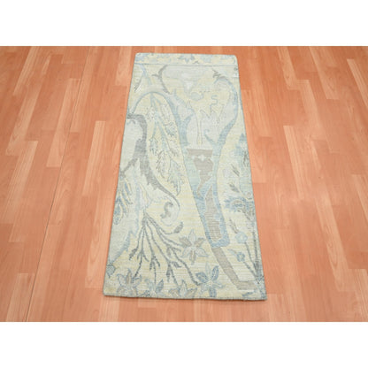 2'X4'3" White Bijar Garus Design Wool & Silk Hand Knotted Sample Mat Rug