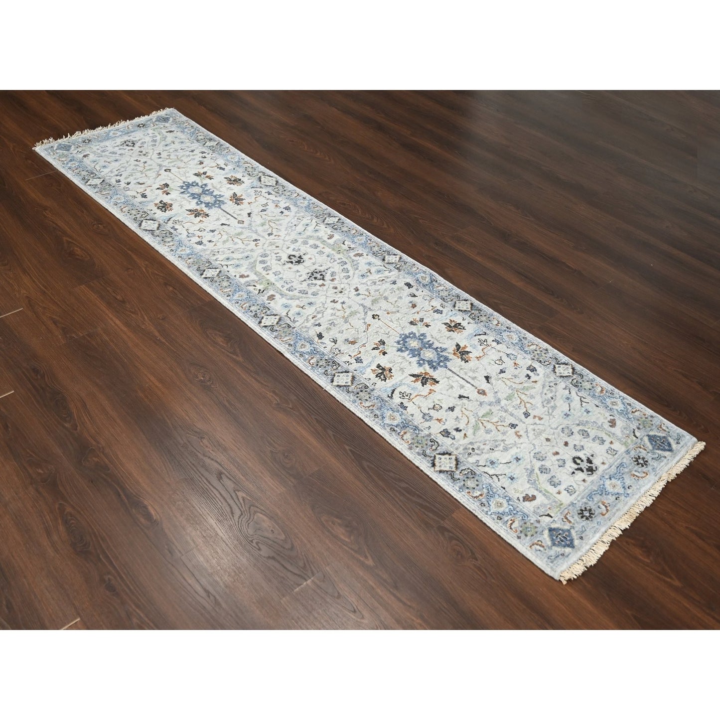 2'6"X9'10" Pastel Gray Denser Weave Oushak Wool Hand Knotted Runner Rug