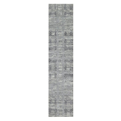 2'6"X11'8" Gray Undyed Natural Wool Hand Knotted Modern Design Runner Rug