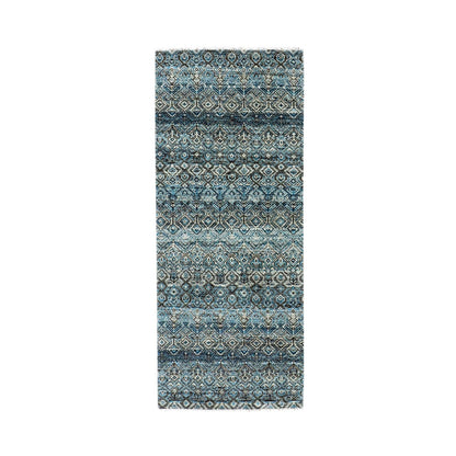 2'6"X6'2" Blue Hand Knotted Kohinoor Herrita Design 100% Wool Runner Rug