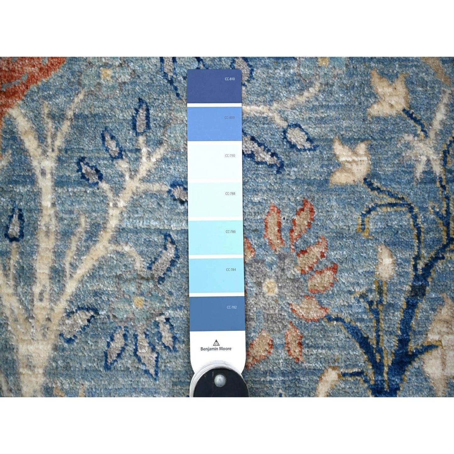 12'X12' Glaucous Blue Hand Knotted Afghan Peshawar Wool Round Rug