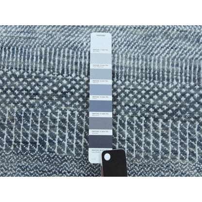 2'6"X10'2" Gray Wool And Silk Hand Knotted Modern Grass Design Runner Rug