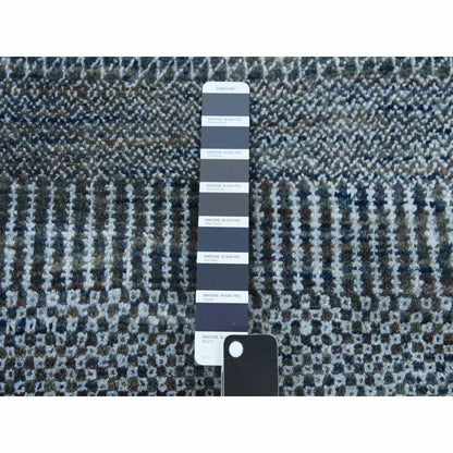2'7"X14' Gray Wool And Silk Hand Knotted Modern Grass Design Runner Rug