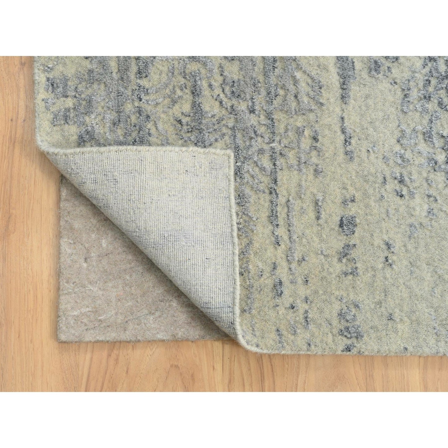 Rug 12'x17'10" Gray Wool And Plant Based Silk Hand Loomed Oversized