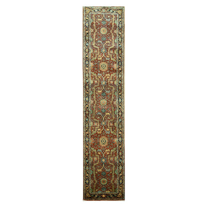 2'6"X12' Auburn Red Heris All Over Design Hand Knotted Wool Runner Rug