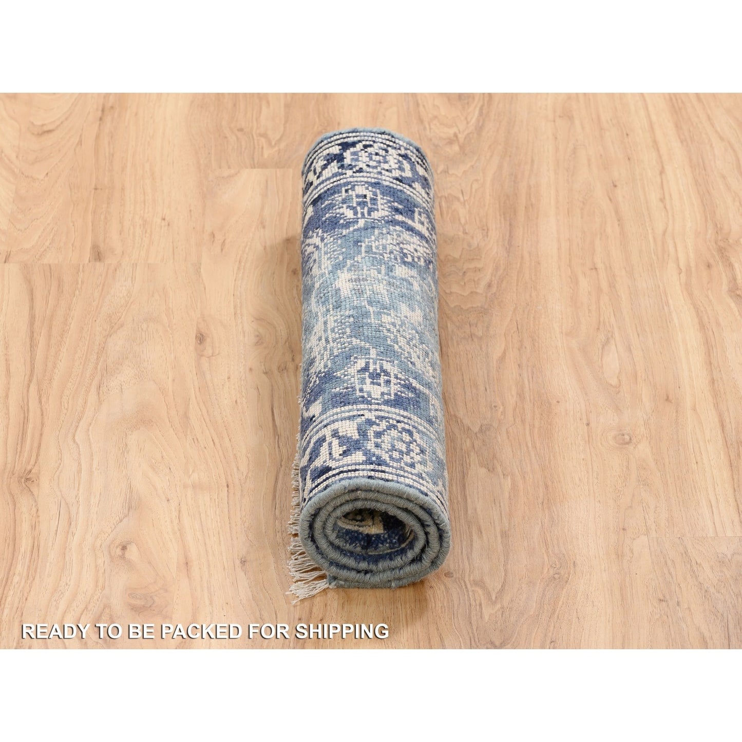 2'X3' Blue-Teal Erased Wool And Silk Hand Knotted Broken Farsian Mat Rug