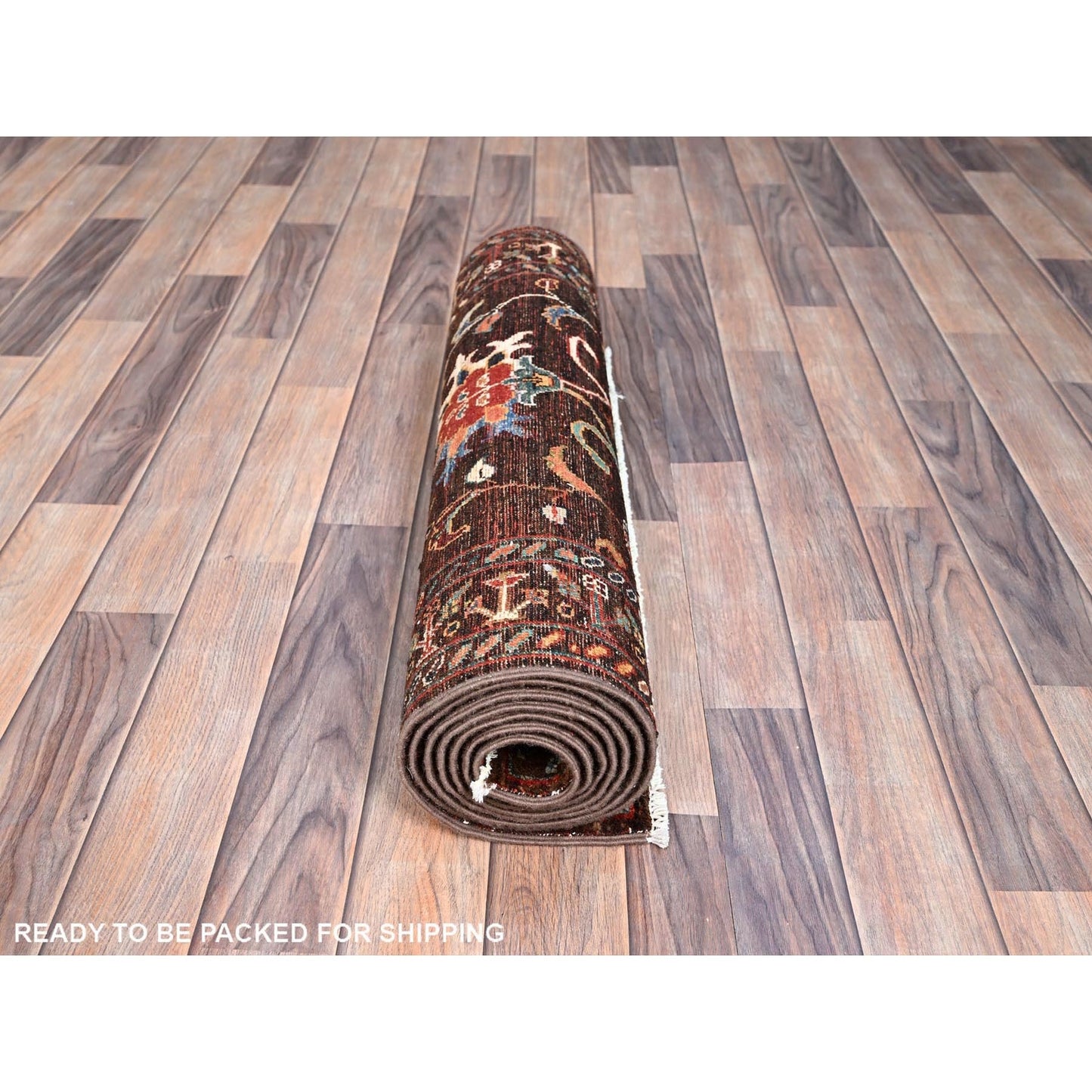 2'8"X8'6" Brown Pure Wool Afghan Sultani Oriental Runner Rug