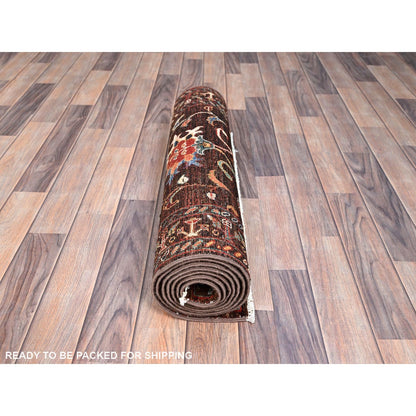 2'8"X8'6" Brown Pure Wool Afghan Sultani Oriental Runner Rug