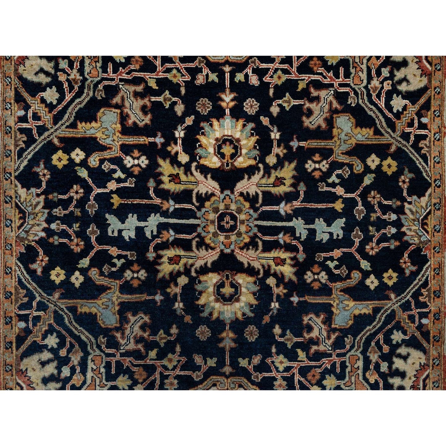 5'1"X7'2" Midnight Blue, Antiqued Fine Heris Pure Wool Hand Knotted Rug