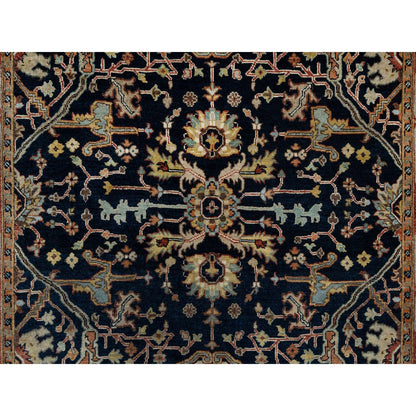 5'1"X7'2" Midnight Blue, Antiqued Fine Heris Pure Wool Hand Knotted Rug