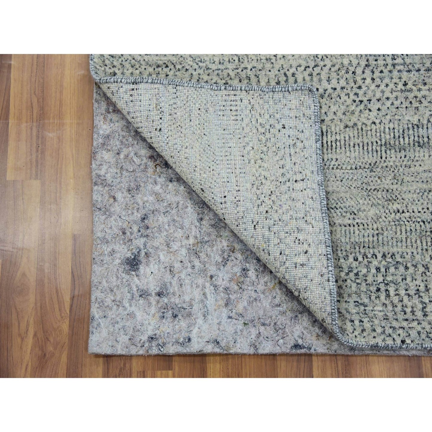 3'X5'6" Light Gray Modern Grass Design Undyed Pure Wool Hand Knotted Rug