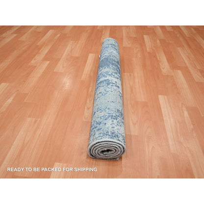 3'2"X5'2" Powder Blue Pure Silk And Wool Abstract Design Hand Knotted Rug