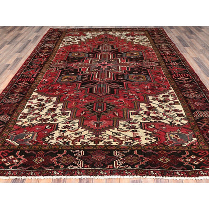 7'10"X11'5" Red Pure Wool Hand Knotted Antique Zoroastrian Heris Rug