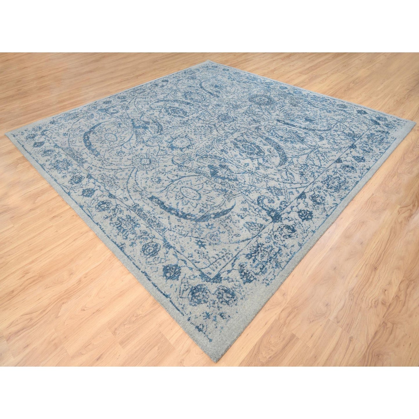 10'X10' Gray Fine Jacquard Wool And Silk Hand Loomed Square Rug
