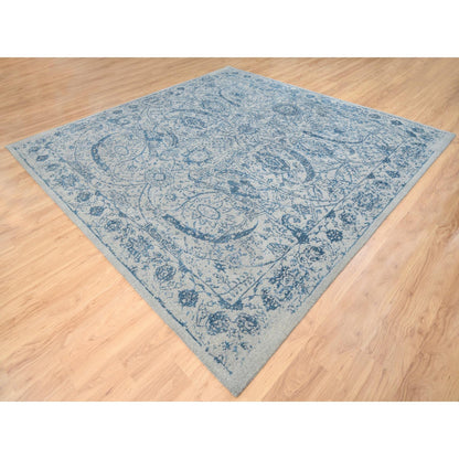 10'X10' Gray Fine Jacquard Wool And Silk Hand Loomed Square Rug