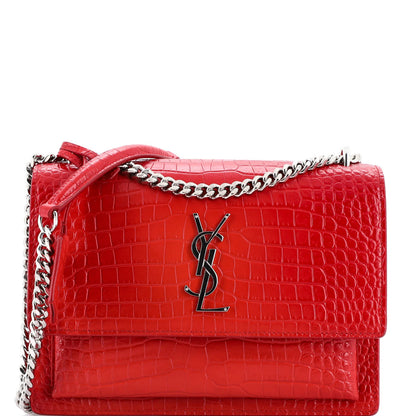 Medium Saint Laurent Sunset Crossbody Bag Crocodile Embossed Leather