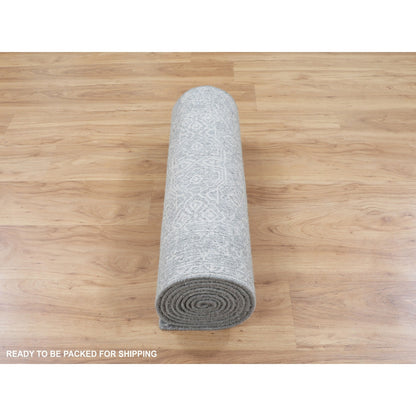 2'5"X12'2" Gray Fine Jacquard Hand Loomed Runner Wool And Art Silk Rug