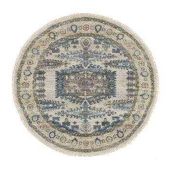 5'X5' Old Lace Ivory Hand Knotted Reimagined Viss Wool Round Oriental Rug