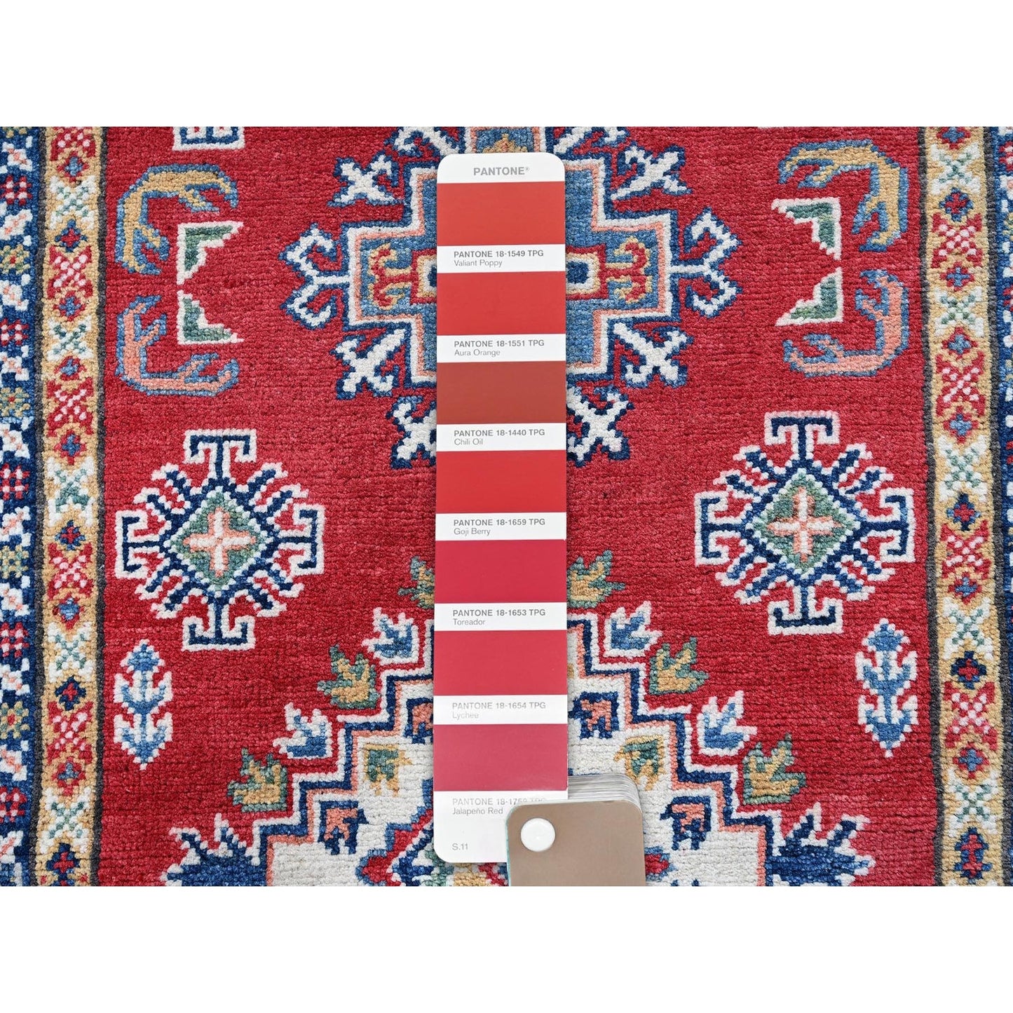 2'8"X8'2" Red Kazak With Medallions Design All Wool Hand Knotted Runner Rug