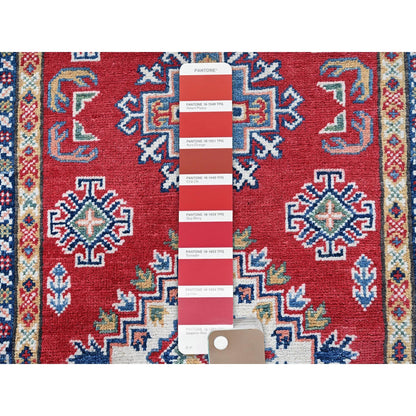 2'8"X8'2" Red Kazak With Medallions Design All Wool Hand Knotted Runner Rug