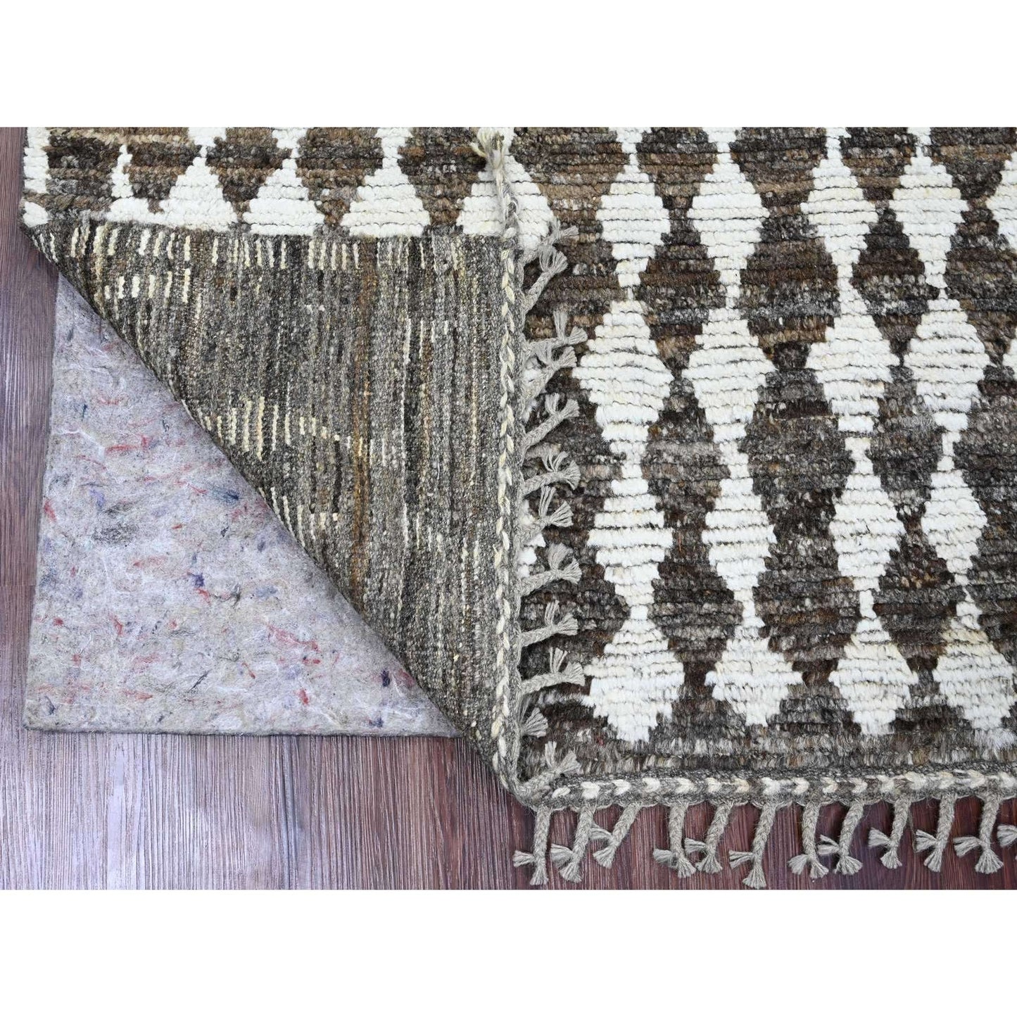 4'1"X5'6" Brown Moroccan Weave Geometric Pattern Wool Hand Knotted Rug