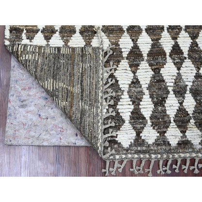 4'1"X5'6" Brown Moroccan Weave Geometric Pattern Wool Hand Knotted Rug