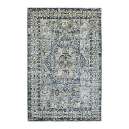 6'X9'5" Gray Afghan Peshawar Soft And Pliable Wool Hand Knotted Rug