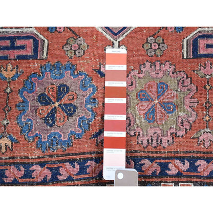 7'X11' Cinnamon Red Antique Caucasian Soumak Pure Wool Hand Knotted Rug