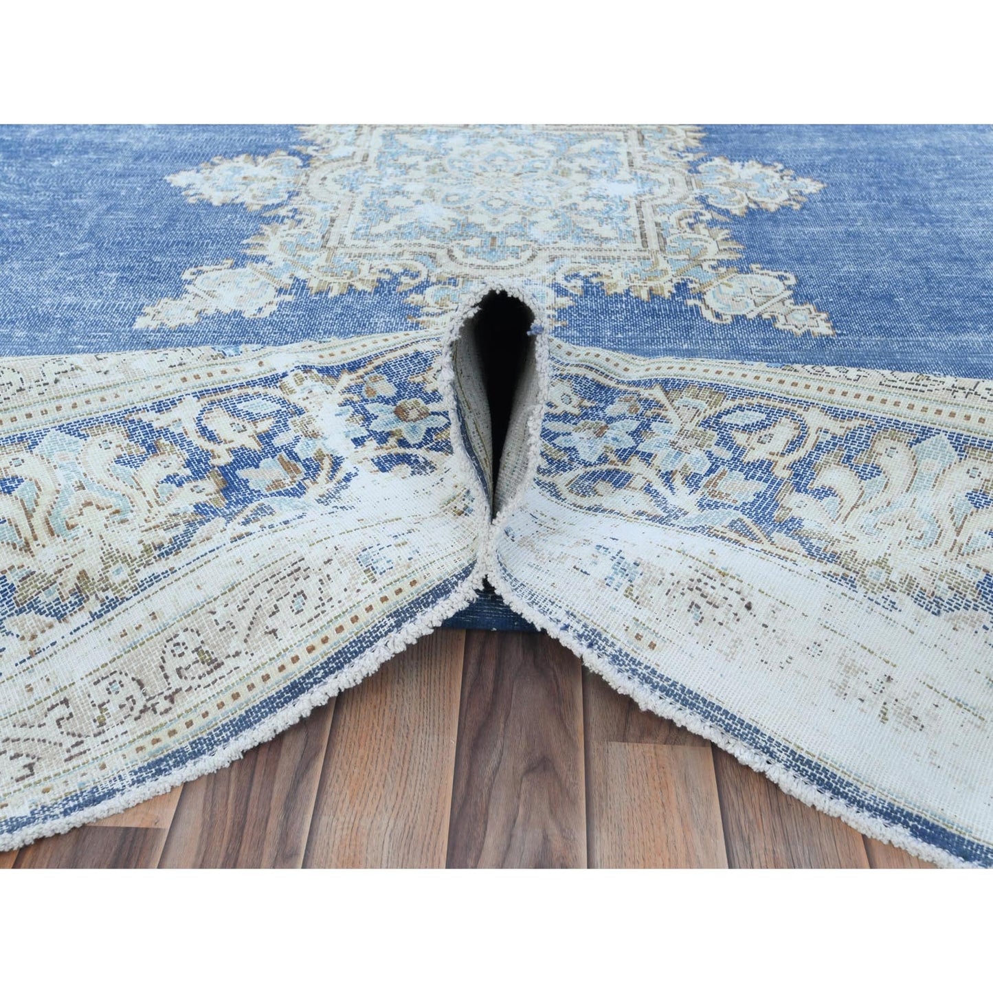 8'9"X12' Blue Wool Hand Knotted Shabby Chic Distressed Old Farsian Rug