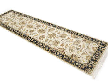 Hand-Knotted Agra Jaipur Runner Rug Floral Wool