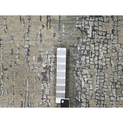 2'7"X9'10" Gray Abstract Design Wool And Silk Hand Knotted Runner Rug
