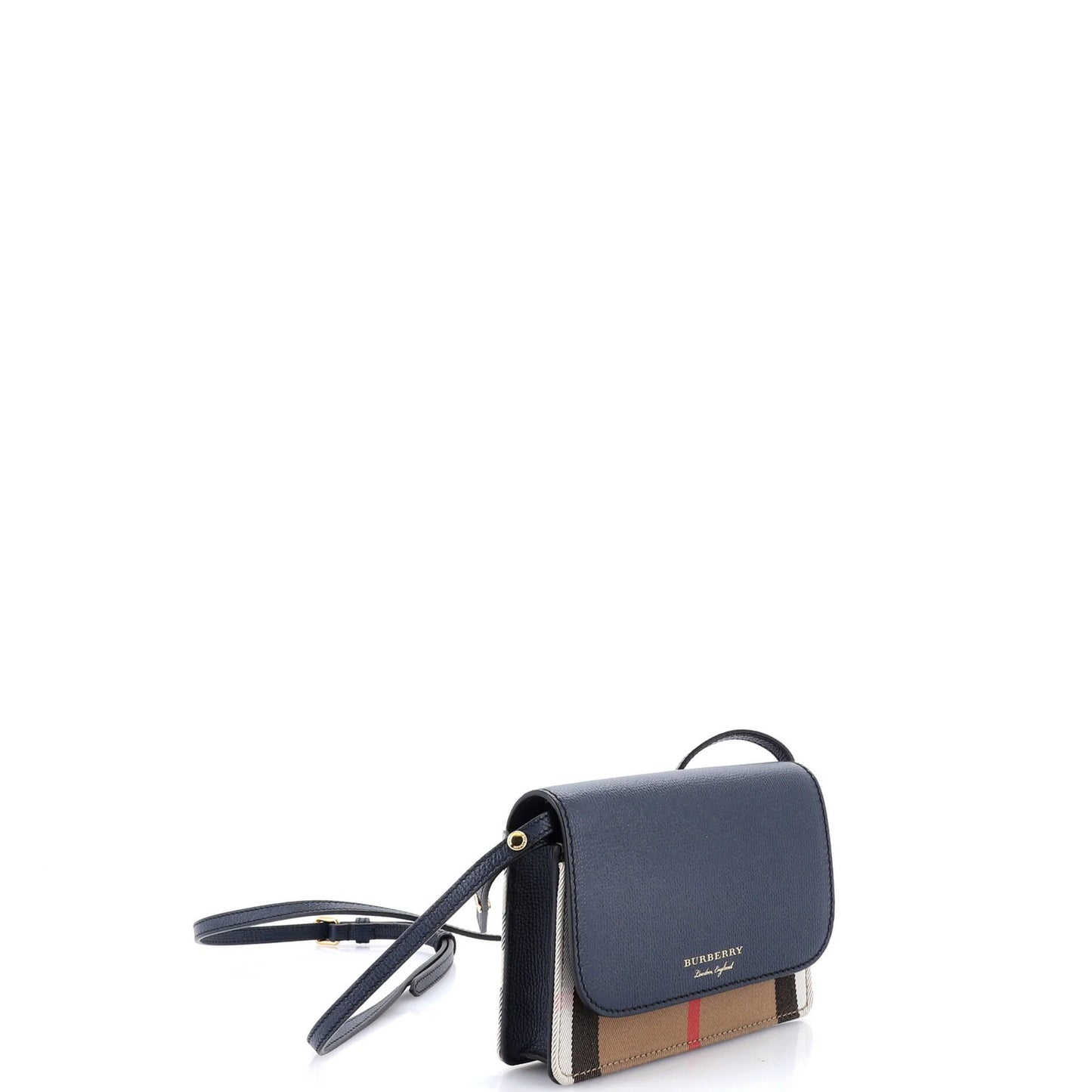 Burberry Hampshire Wallet On Chain Leather And House Check Canvas