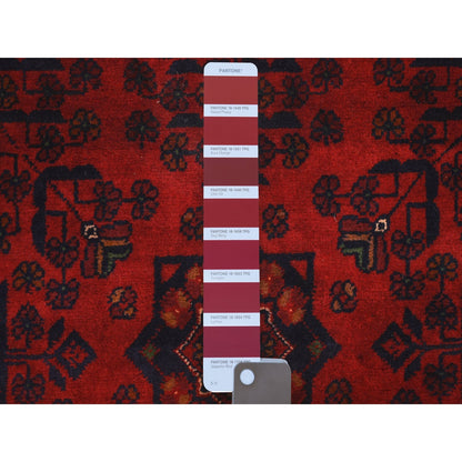 3'4"X4'8" Deep Red Pure Wool Hand Knotted Afghan Khamyab Rug