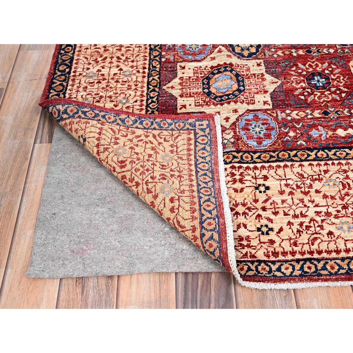 5'9"X9'7" Vermilion Red Hand Knotted Mamluk Design 200 Kpsi Pure Wool Rug